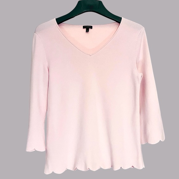 Talbots Sweaters - Talbots Pink Scallop Hem V-Neck Sweater Size L Cotton Blend